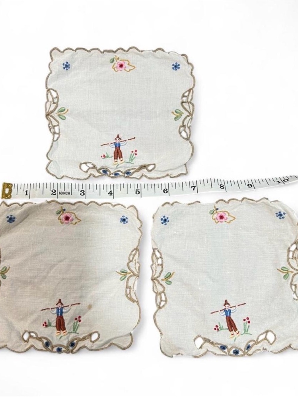 Antique Vintage Hand Embroidered Cocktail Napkins